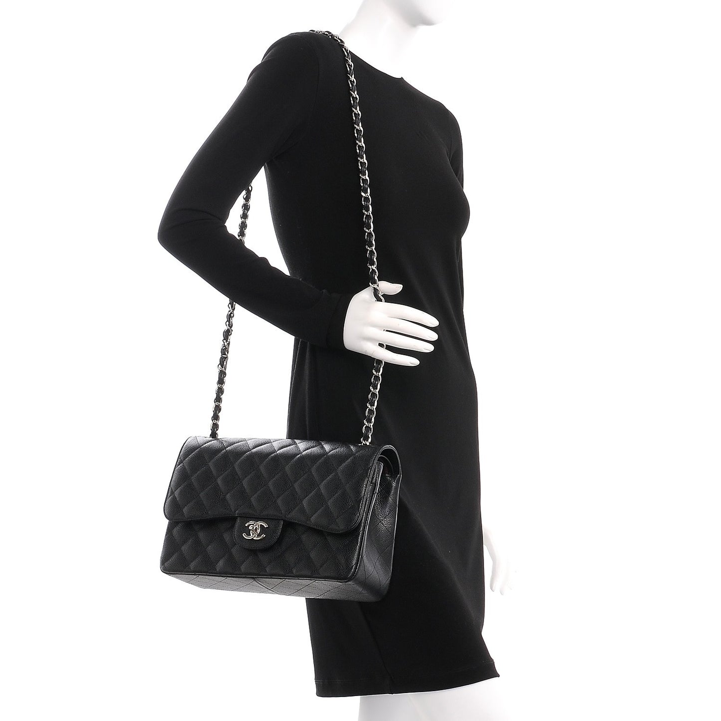 Caviar Quilted Jumbo Double Flap Black