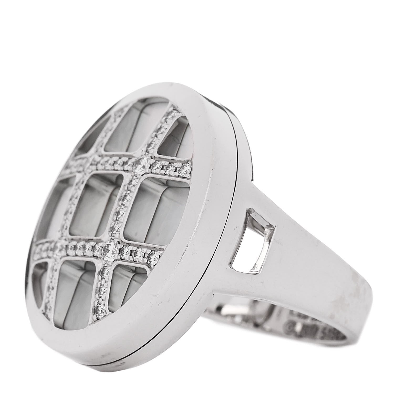 Cartier 18K White Gold Diamond Mother of Pearl Pasha De Cartier Ring 56 7.5 3 of 6