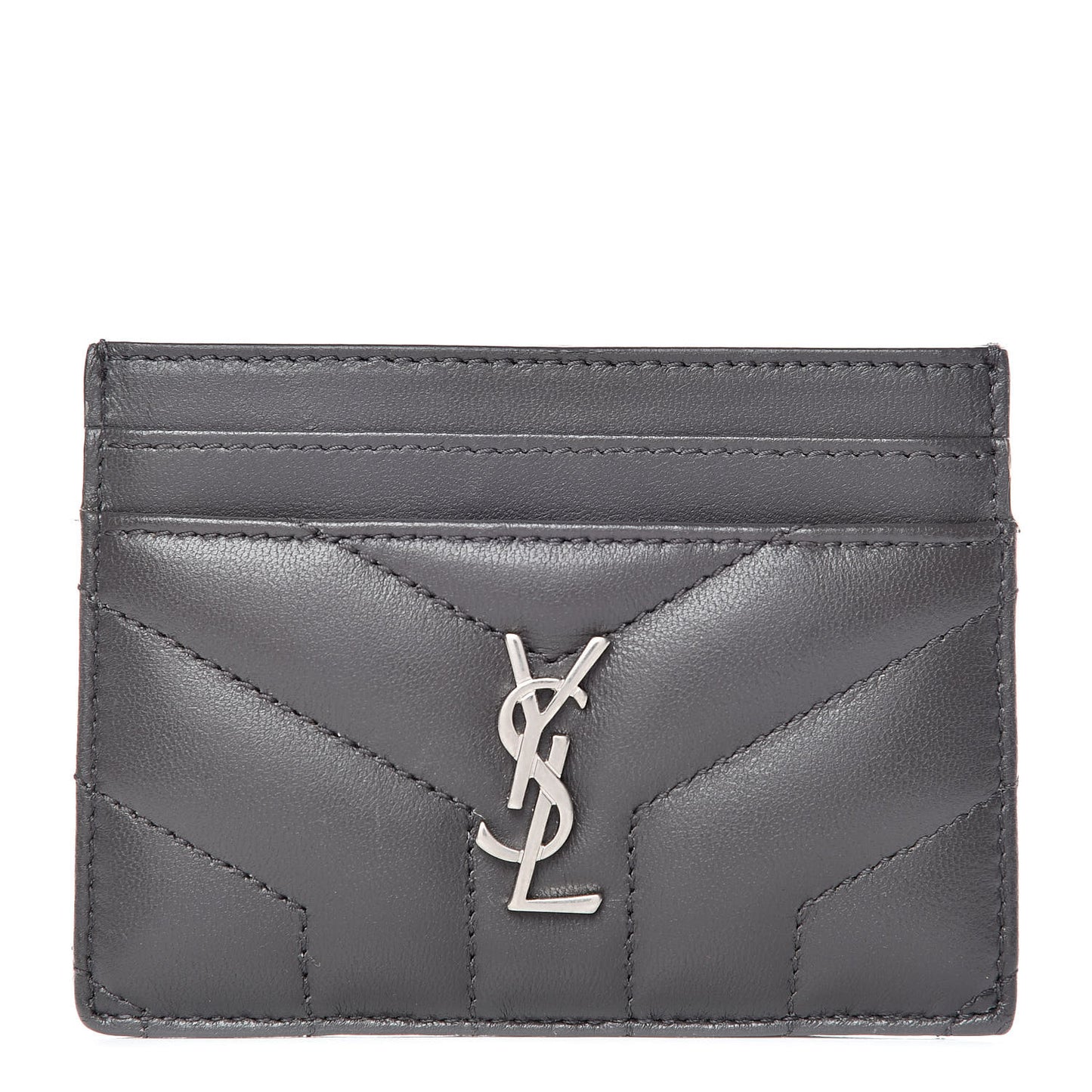 Calfskin Y Quilted Monogram LouLou Credit Card Case Asphalt