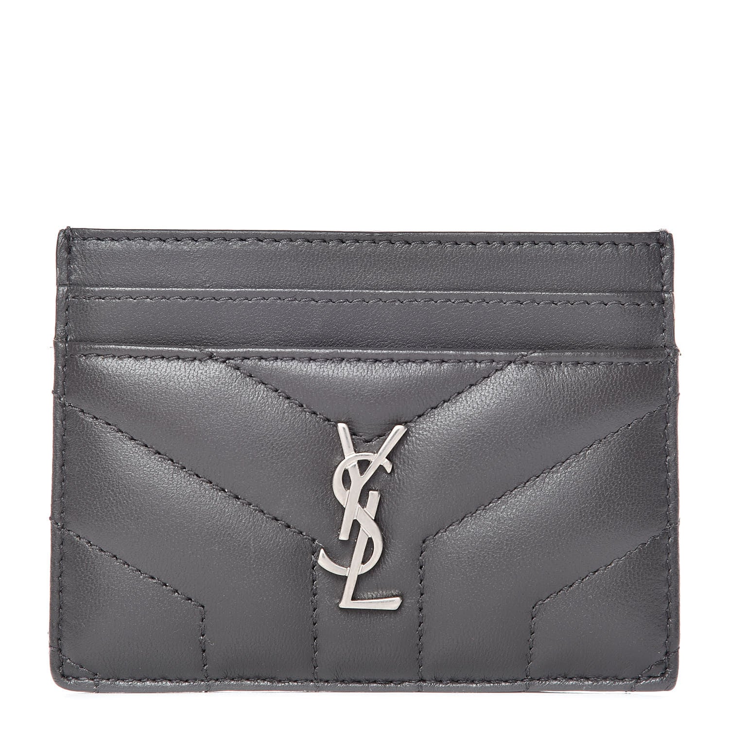Saint Laurent Calfskin Y Quilted Monogram LouLou Credit Card Case Asphalt 1 of 11