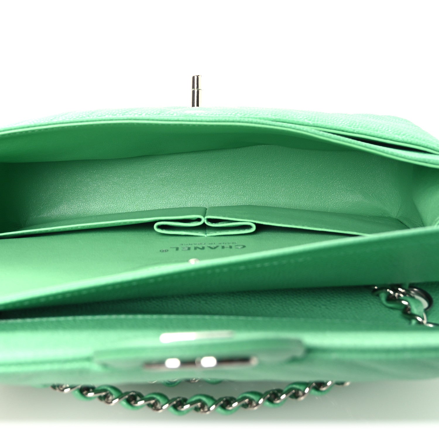 Chanel Caviar Chevron Quilted Medium Double Flap Green 5 of 11