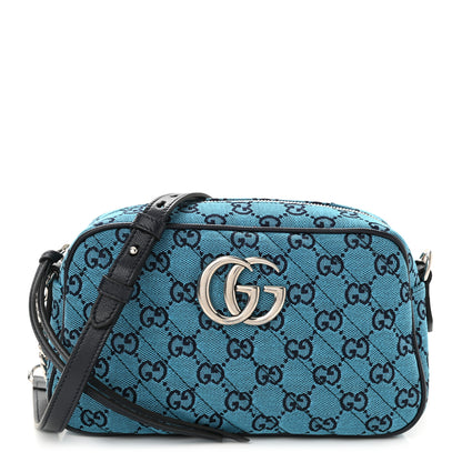 Gucci Monogram Multicolor Matelasse Diagonal Small GG Marmont Chain Shoulder Bag Light Blue 1 of 8