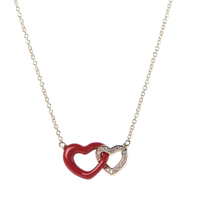 David Yurman 18K Yellow Gold Diamond Enamel Cable Double Heart Pendant Necklace Red 4 of 7