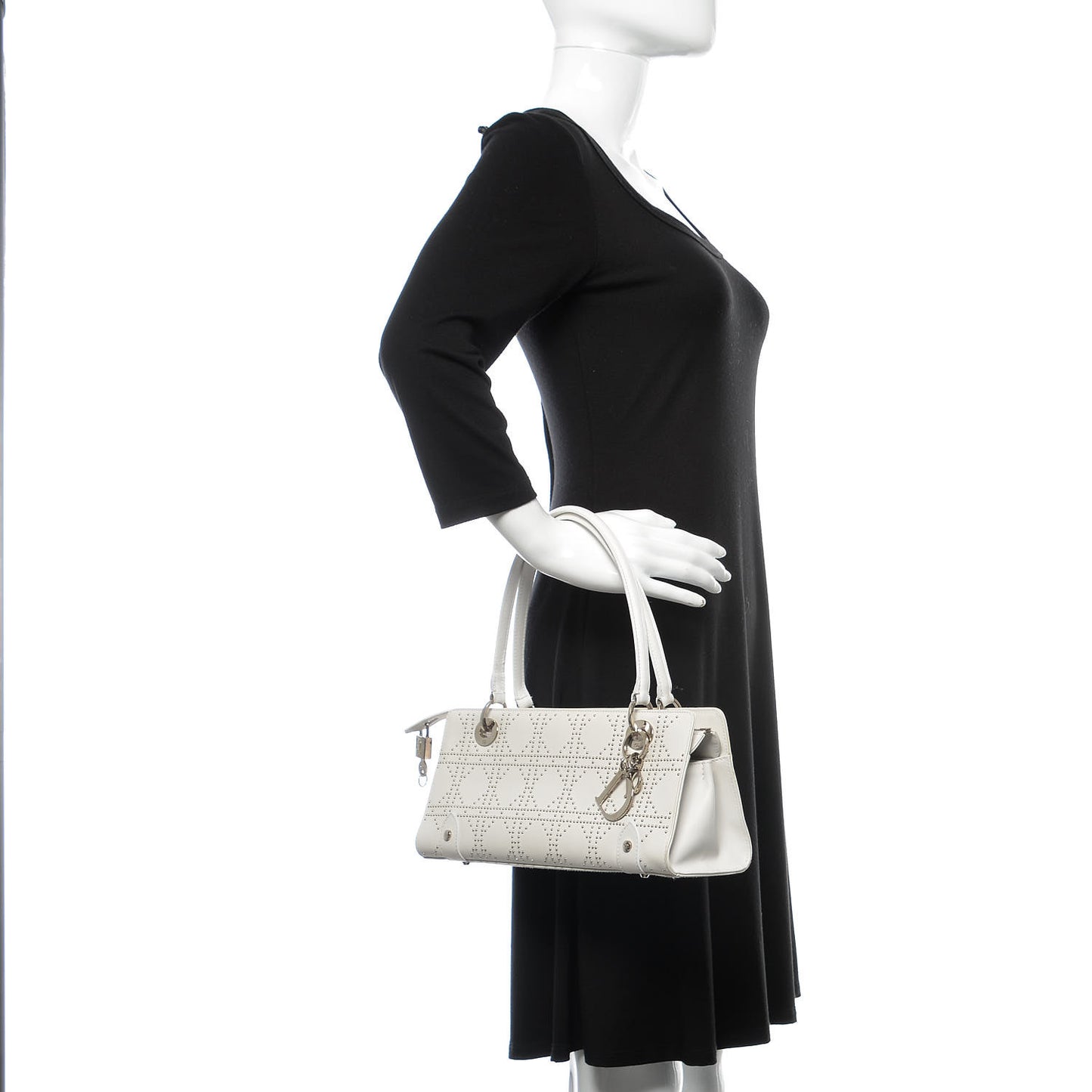 Calfskin Cannage Studded East West Lady Dior White