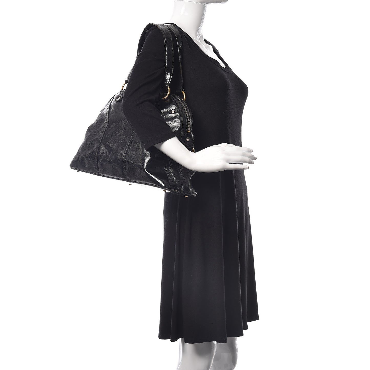 Patent Calfskin Large Muse Black