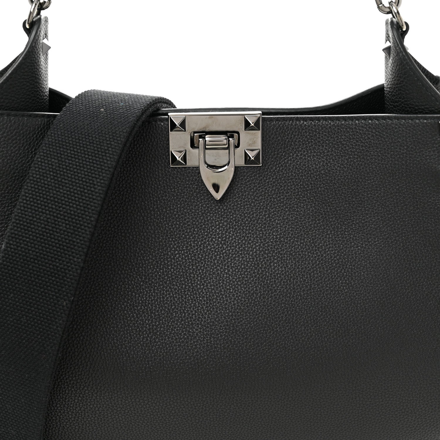 Valentino Garavani Grained Calfskin Rockstud Hobo Shoulder Bag Black 7 of 9