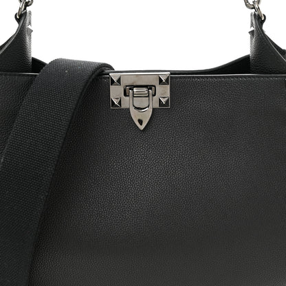 Valentino Garavani Grained Calfskin Rockstud Hobo Shoulder Bag Black 7 of 9
