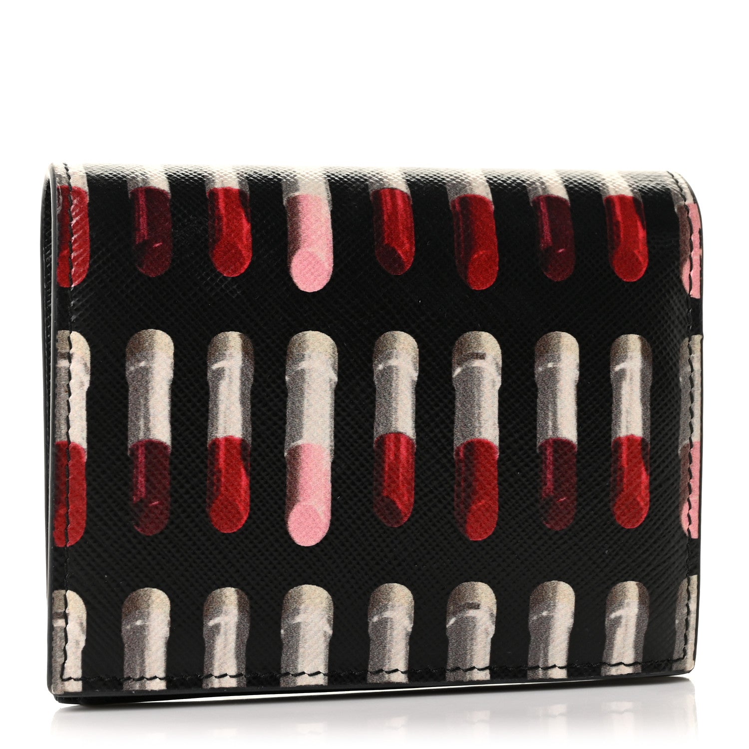 Prada Saffiano Lipstick Print Bi-Fold Wallet Black 3 of 12