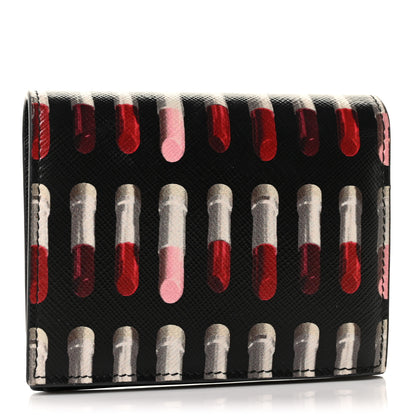Prada Saffiano Lipstick Print Bi-Fold Wallet Black 3 of 12