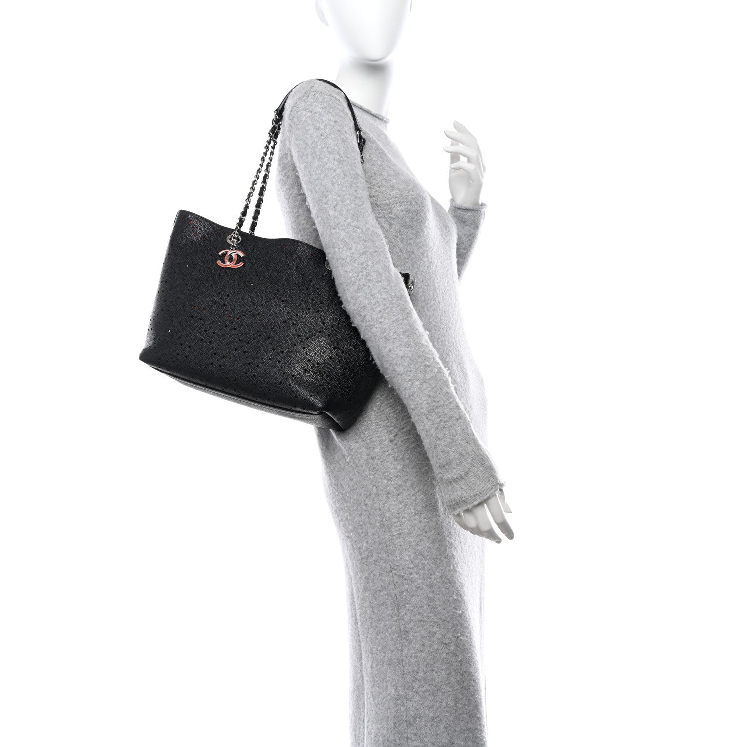 Chanel Perforated Grained Calfskin Small Shopping Tote Black 2 of 17