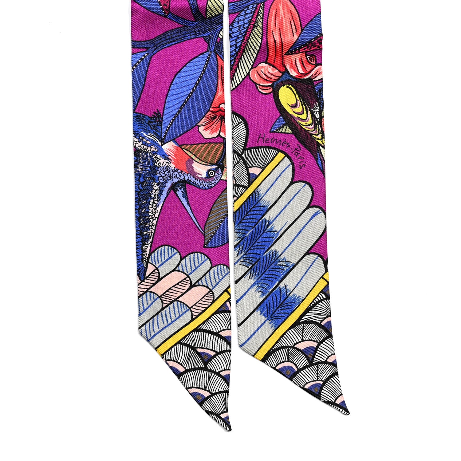 Hermes Silk Tree Of Song Twilly Fuchsia Bleu Rouge 2 of 4