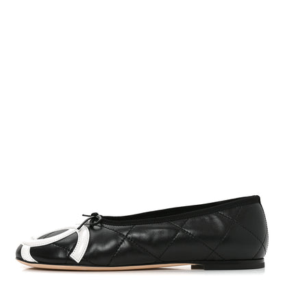 Chanel Lambskin Quilted CC Cambon Ballet Flats 38 Black White 1 of 9