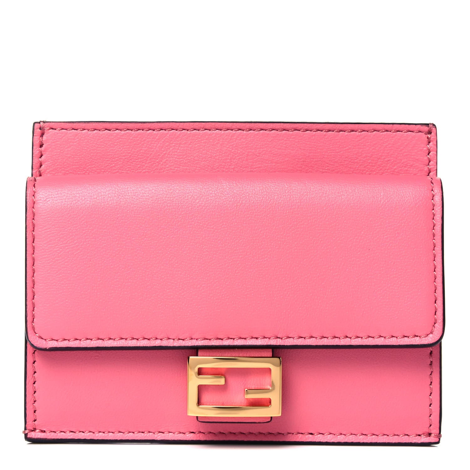 Fendi Nappa Matisse FF Diagonal Embossed Fold Over Card Holder Wallet Pink 1 of 7