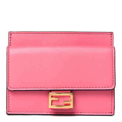 Fendi Nappa Matisse FF Diagonal Embossed Fold Over Card Holder Wallet Pink 1 of 7
