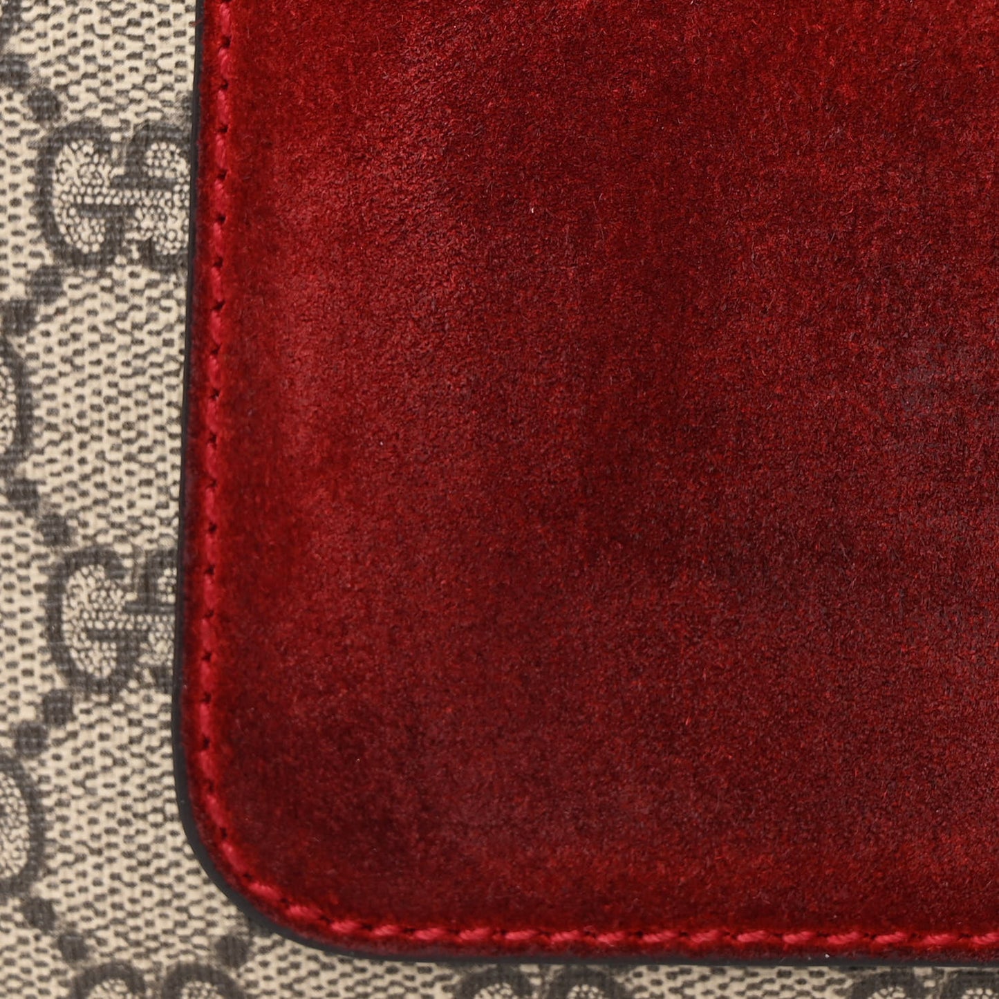GG Supreme Monogram Suede Cudu Medium Dionysus Shoulder Bag Beige Ebony Vulcanic Red