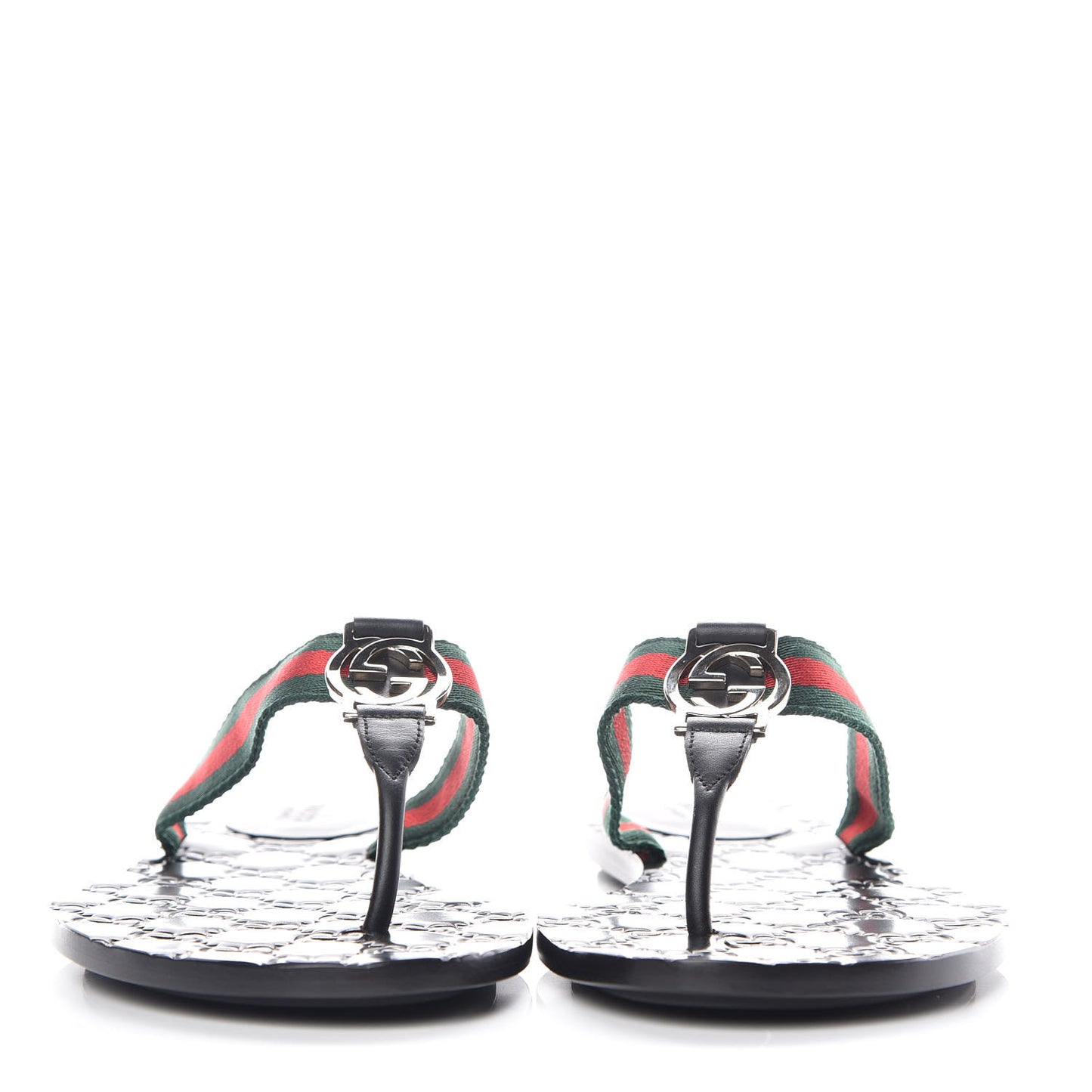 Nylon Guccissima Web Womens Thong Sandals 39.5 Green Red Black