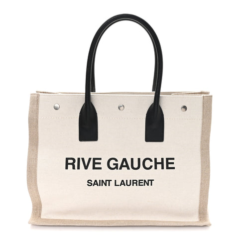Linen Calfskin Small Rive Gauche Tote Greggio Natural