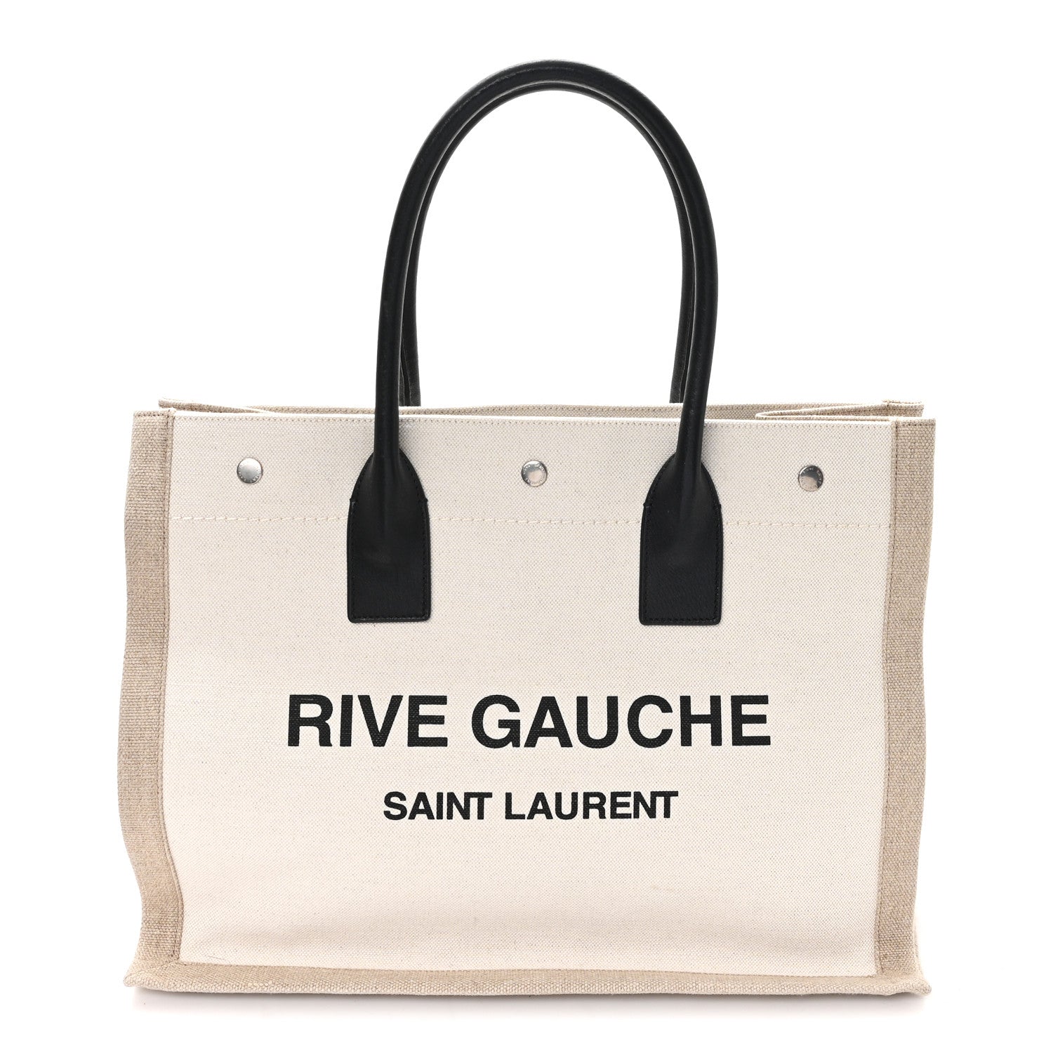Saint Laurent Linen Calfskin Small Rive Gauche Tote Greggio Natural 1 of 9