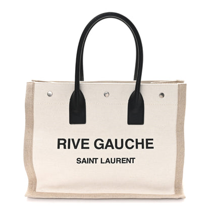 Saint Laurent Linen Calfskin Small Rive Gauche Tote Greggio Natural 1 of 9