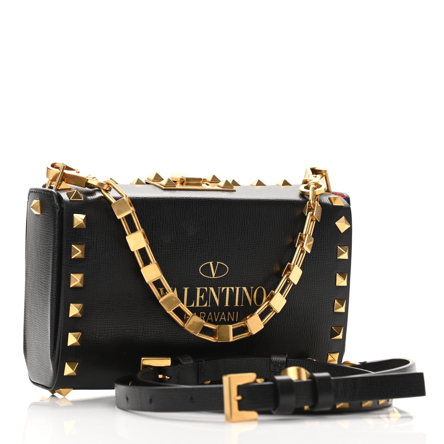 Valentino Garavani Grainy Calfskin Rockstud Alcove Box Clutch Black 3 of 10