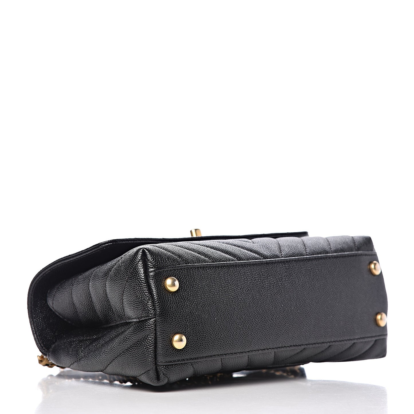 Caviar Chevron Quilted Mini Coco Handle Flap Black