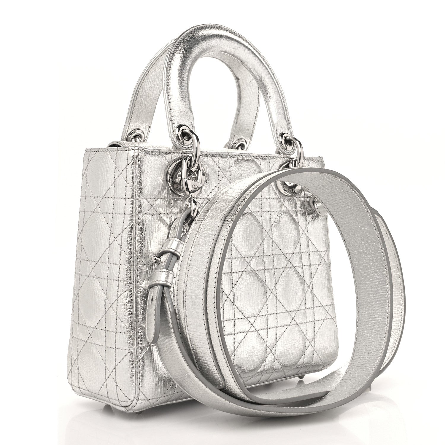 Christian Dior Metallic Grained Calfskin Cannage Small Lucky Badges My Lady Dior Silver 2 of 11