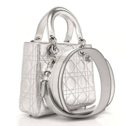 Christian Dior Metallic Grained Calfskin Cannage Small Lucky Badges My Lady Dior Silver 2 of 11