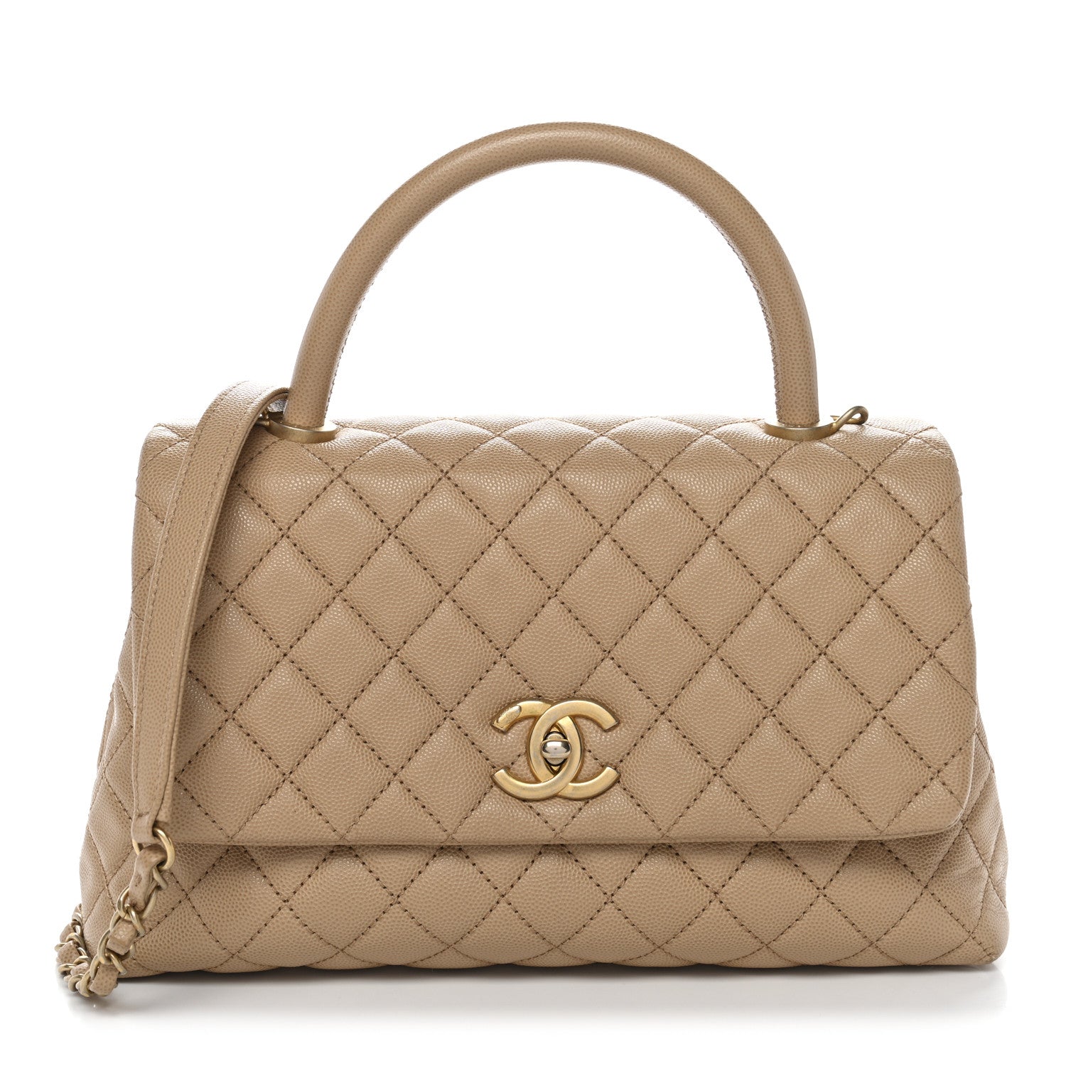 Chanel Caviar Quilted Small Coco Handle Flap Beige 1 of 13