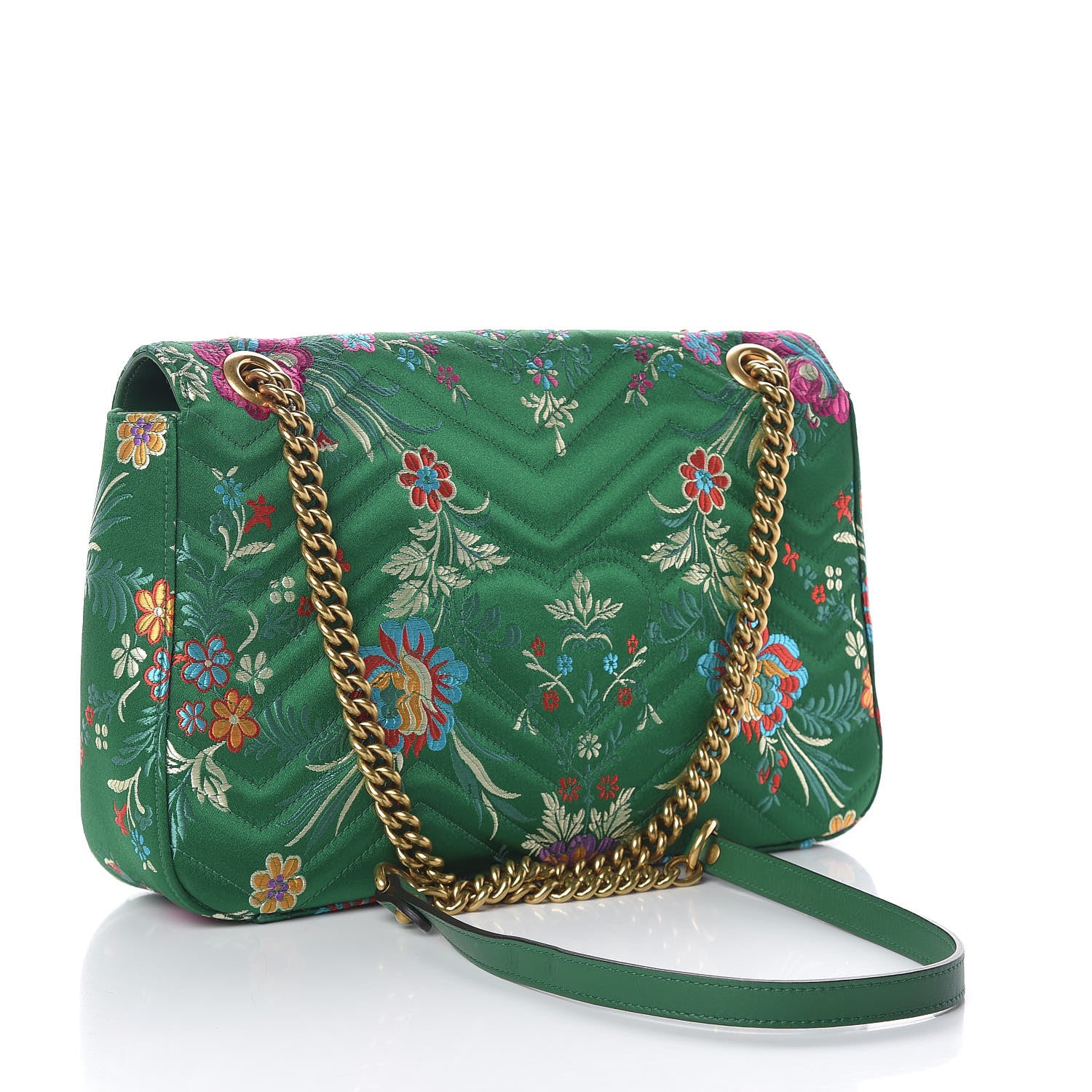 Gucci Jacquard Matelasse Floral Medium GG Marmont Shoulder Bag Green 3 of 11