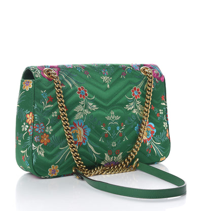 Gucci Jacquard Matelasse Floral Medium GG Marmont Shoulder Bag Green 3 of 11