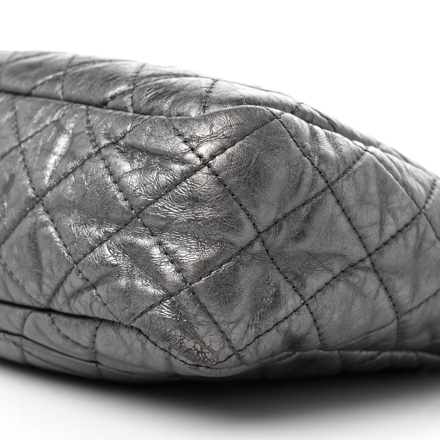 Metallic Aged Calfskin Quilted Large Reissue Camera Case Silver