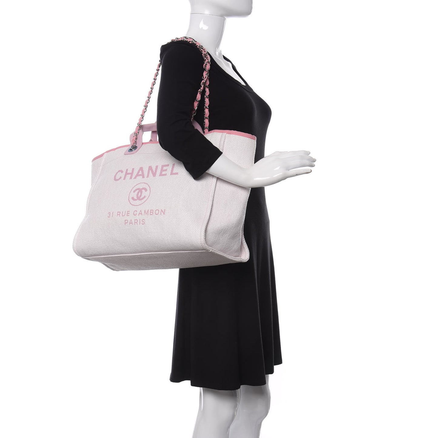 Woven Straw Raffia Medium Deauville Tote Pink