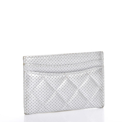 Chanel Metallic Lambskin Perforated Quilted Card Holder Silver 3 of 12