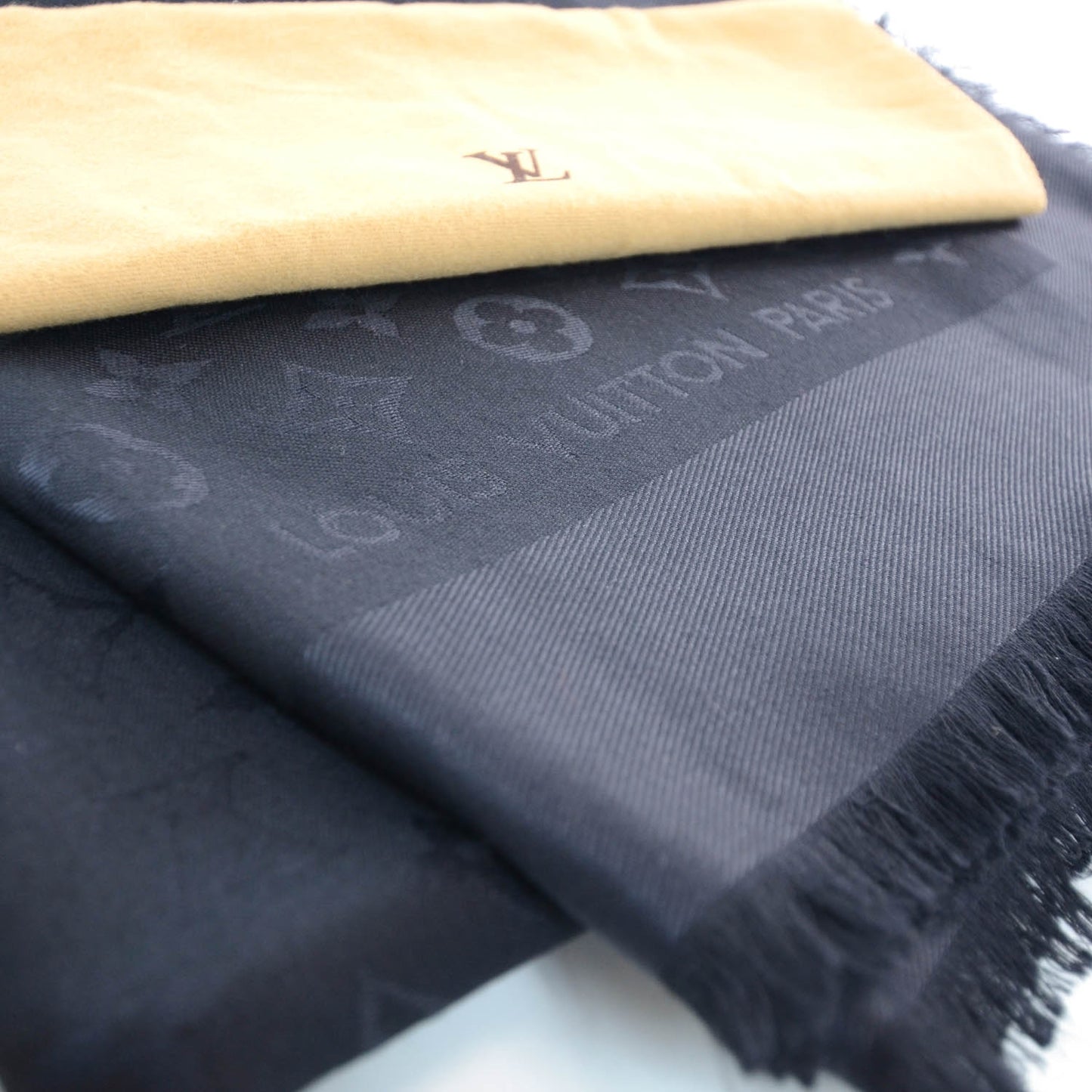 Silk Wool Monogram Shawl Black