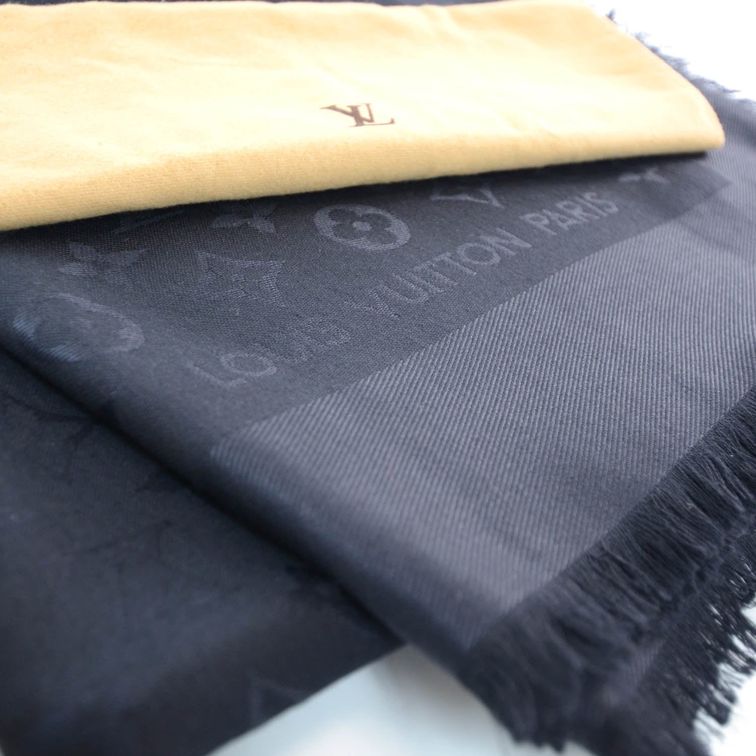 Louis Vuitton Silk Wool Monogram Shawl Black 5 of 5
