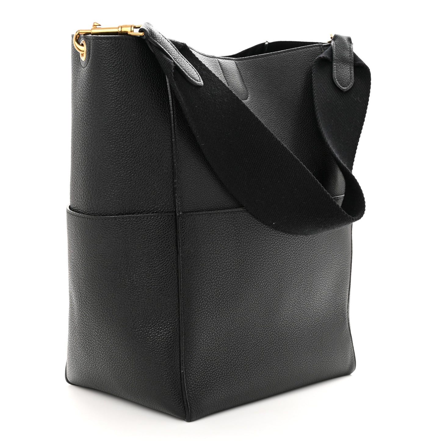 Soft Grained Calfskin Sangle Bucket Bag Black