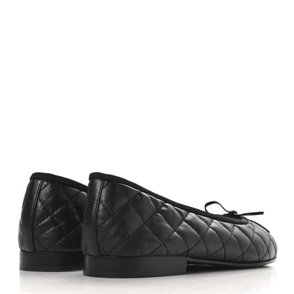 Chanel Aged Calfskin Quilted CC Cap Toe Ballerina Flats 39 Black 5 of 10