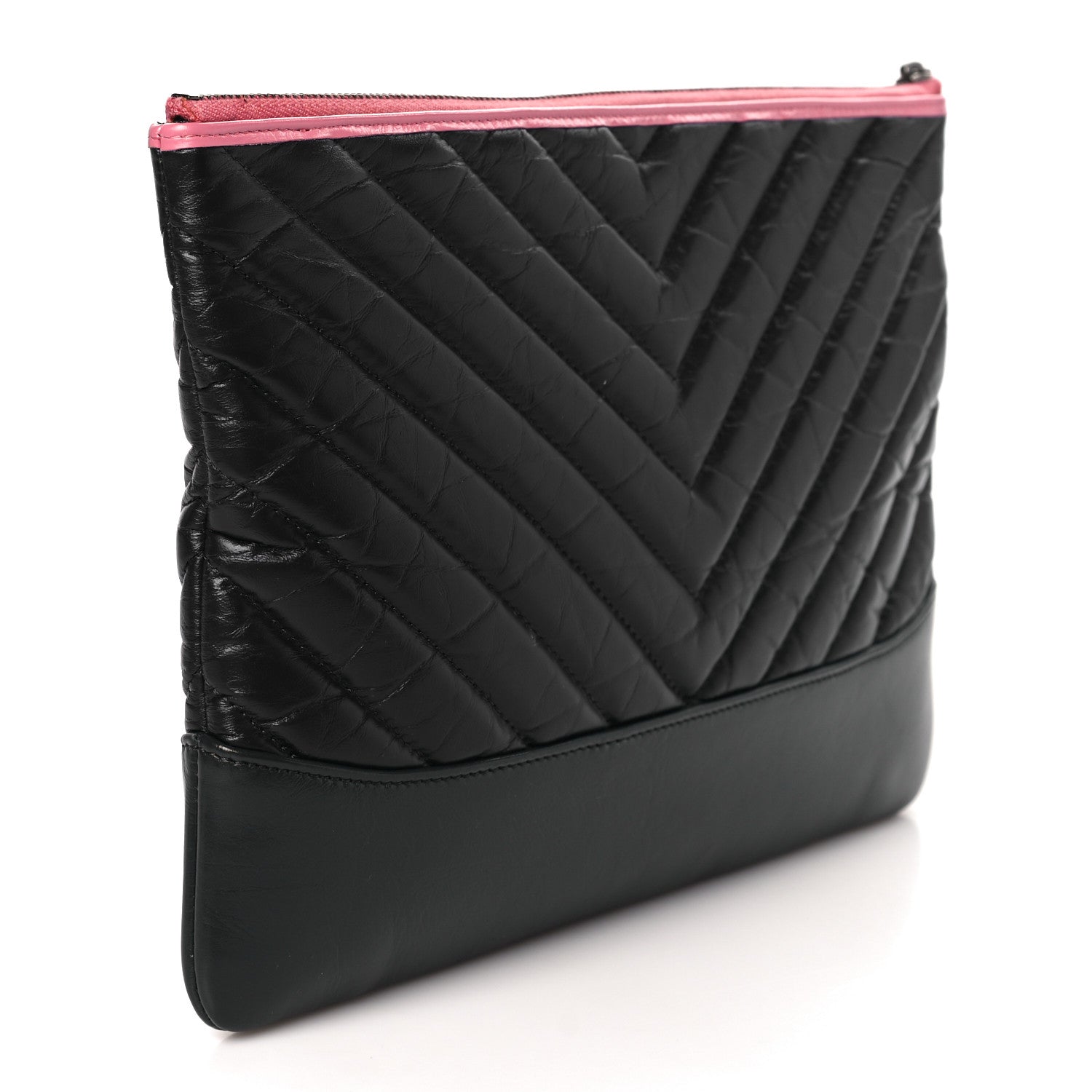 Chanel Aged Calfskin Chevron Quilted Medium Gabrielle Cosmetic Case Pink Navy Black 3 of 9