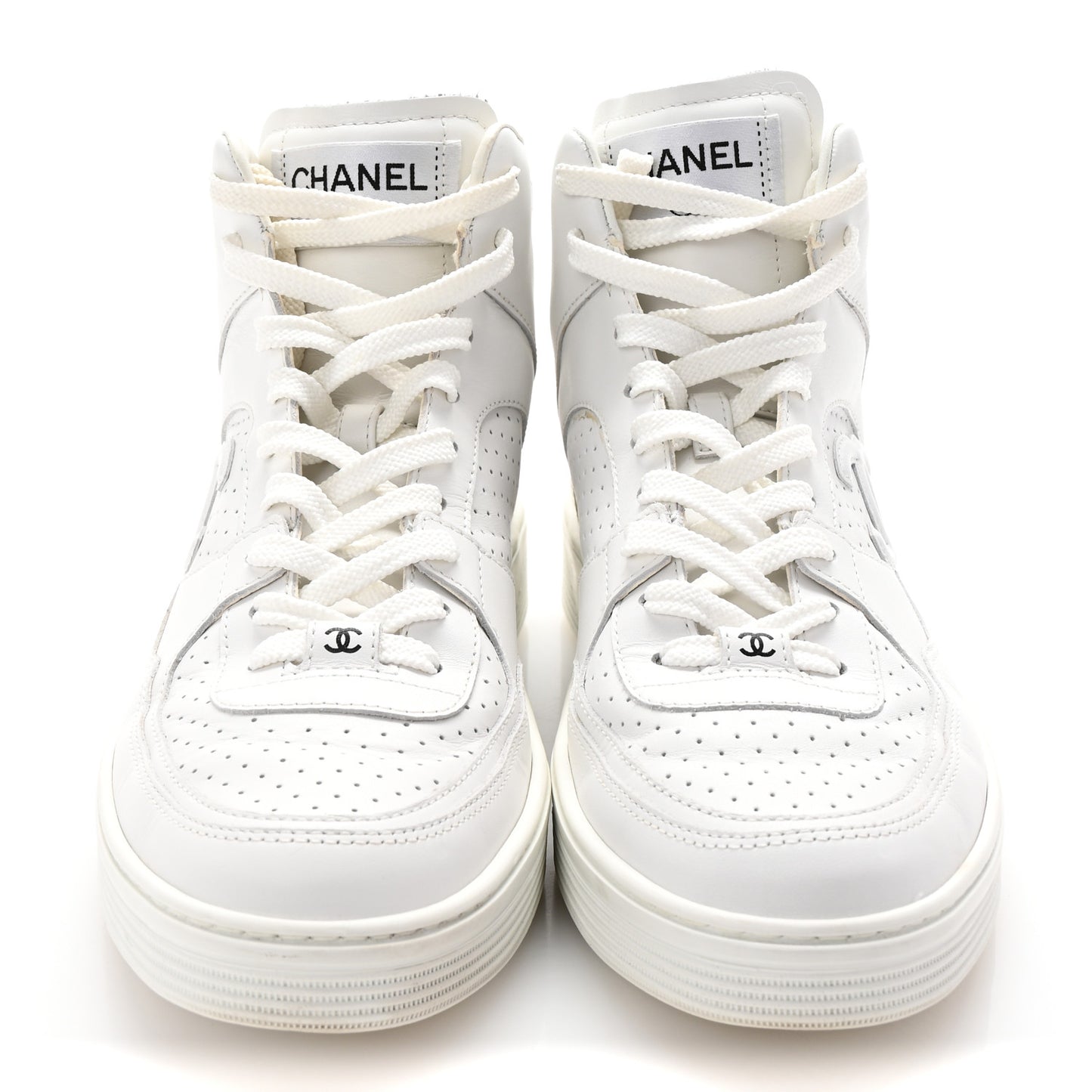 Calfskin CC High Top Sneaker 40 White