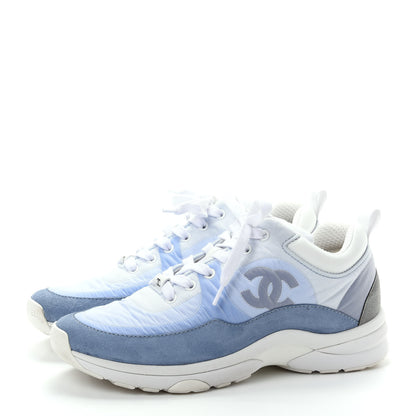 Chanel Suede Calfskin Nylon CC Sneakers 37.5 Sky Blue 3 of 10