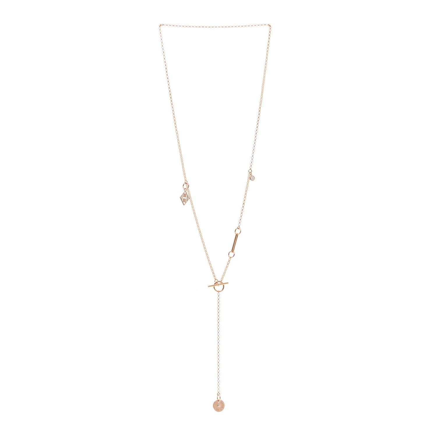 Hermes 18K Rose Gold Diamond Gambade Necklace 3 of 5