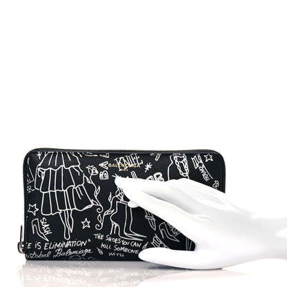 Balenciaga Calfskin Classic Silver Hardware Printed Tattoo Everyday Continental Zip Around Wallet Black 2 of 11