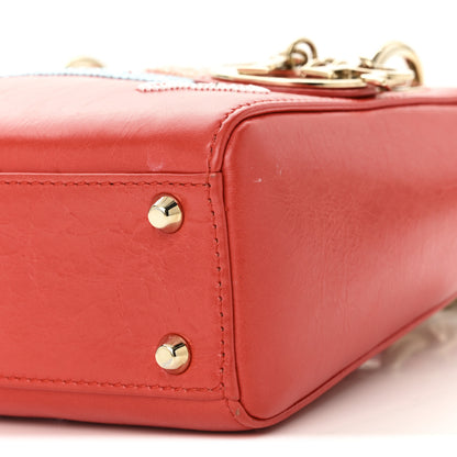 Christian Dior Calfskin Beaded Mini Lady Dior Rouge Multicolor 9 of 9