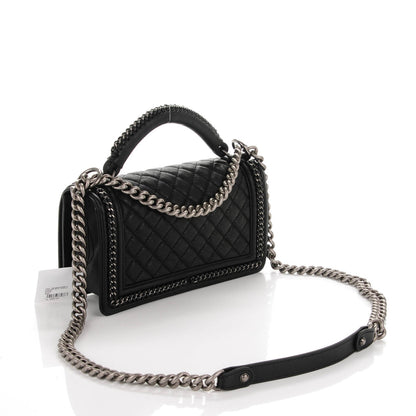 Chanel Goatskin Quilted Medium Boy Handle Flap Black 4 of 8