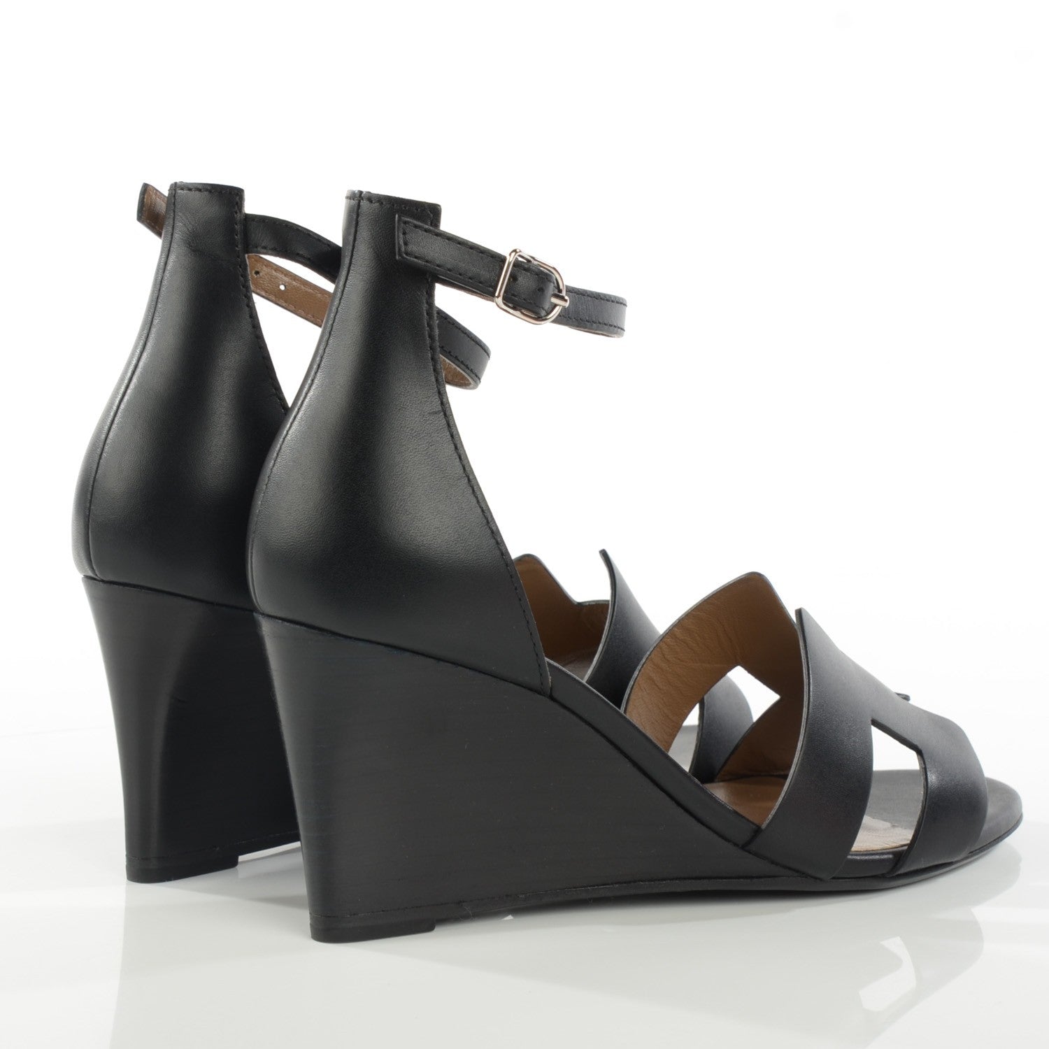 Hermes Calfskin Legend Wedge Sandals 36.5 Black 4 of 8