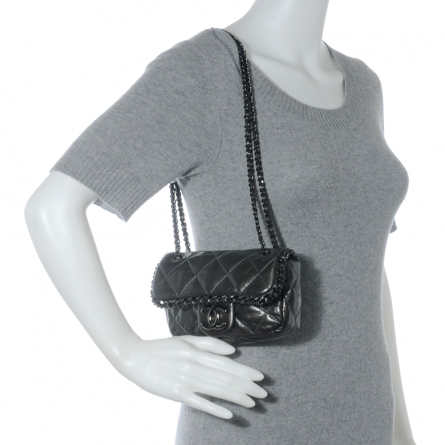Calfskin Chain Me Mini Flap Dark Grey