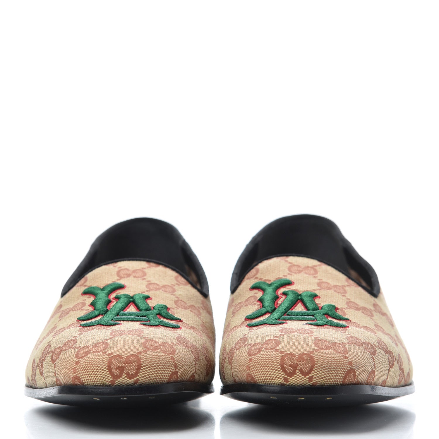 Gucci X MLB GG Monogram LA Dodgers Embroidered Mens Loafers 8.5 Beige Ruggine Black 2 of 12