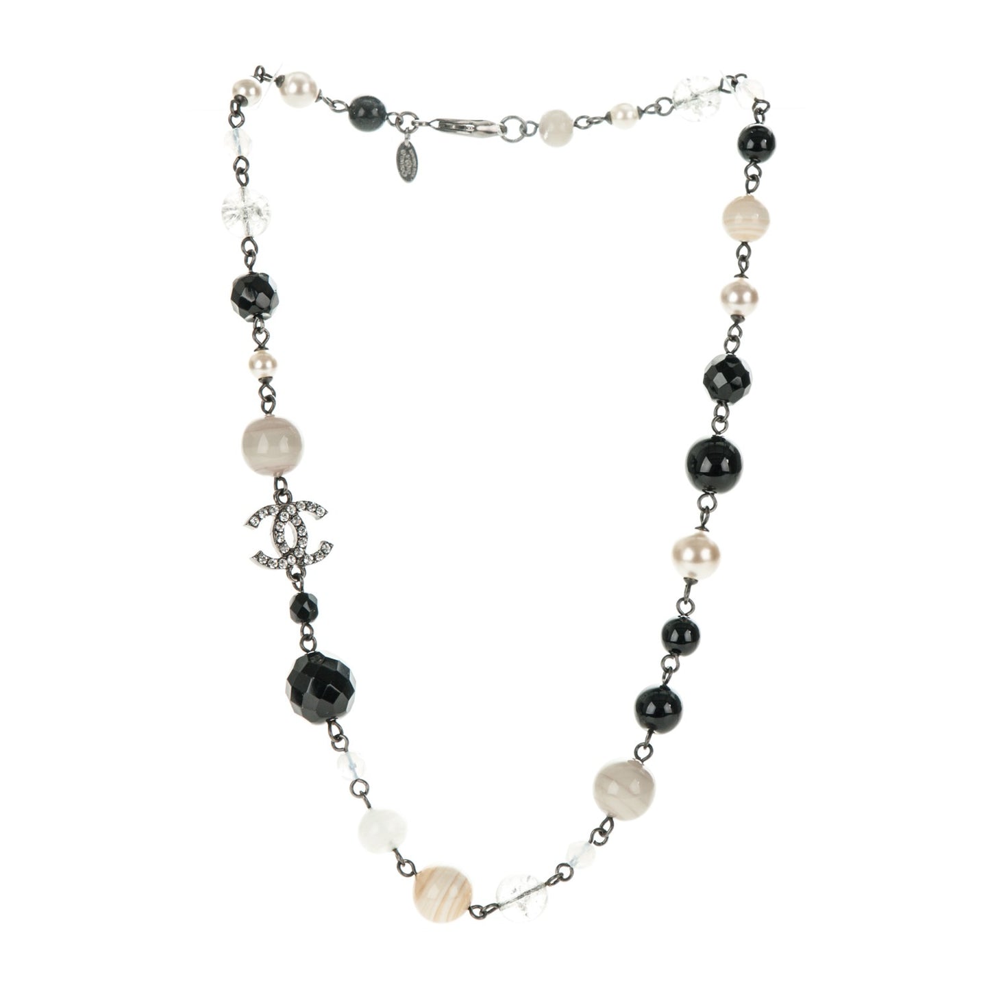 Pearl Crystal Bead CC Necklace Black