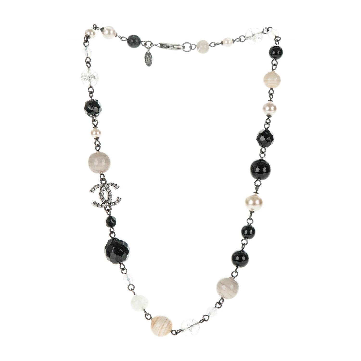 Chanel Pearl Crystal Bead CC Necklace Black 3 of 4