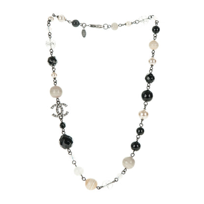 Chanel Pearl Crystal Bead CC Necklace Black 3 of 4